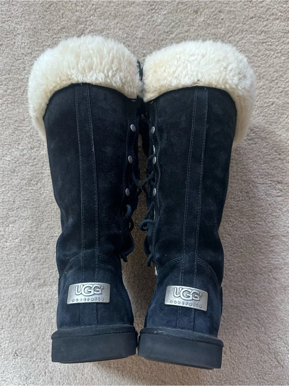 UGG Upside Black Suede Shearling Lace-Up Boots size 7